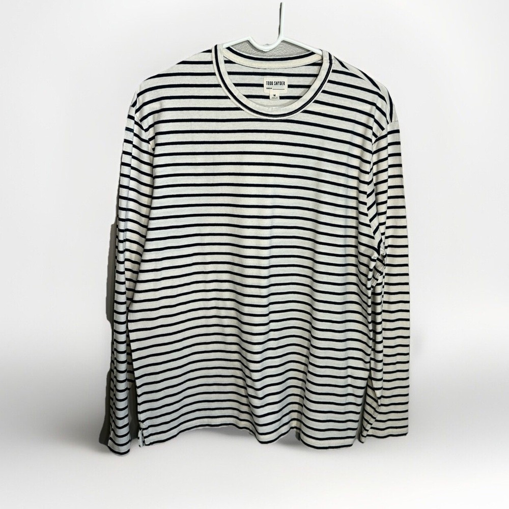 Todd Snyder Navy and White Striped Long Sleeve Tee